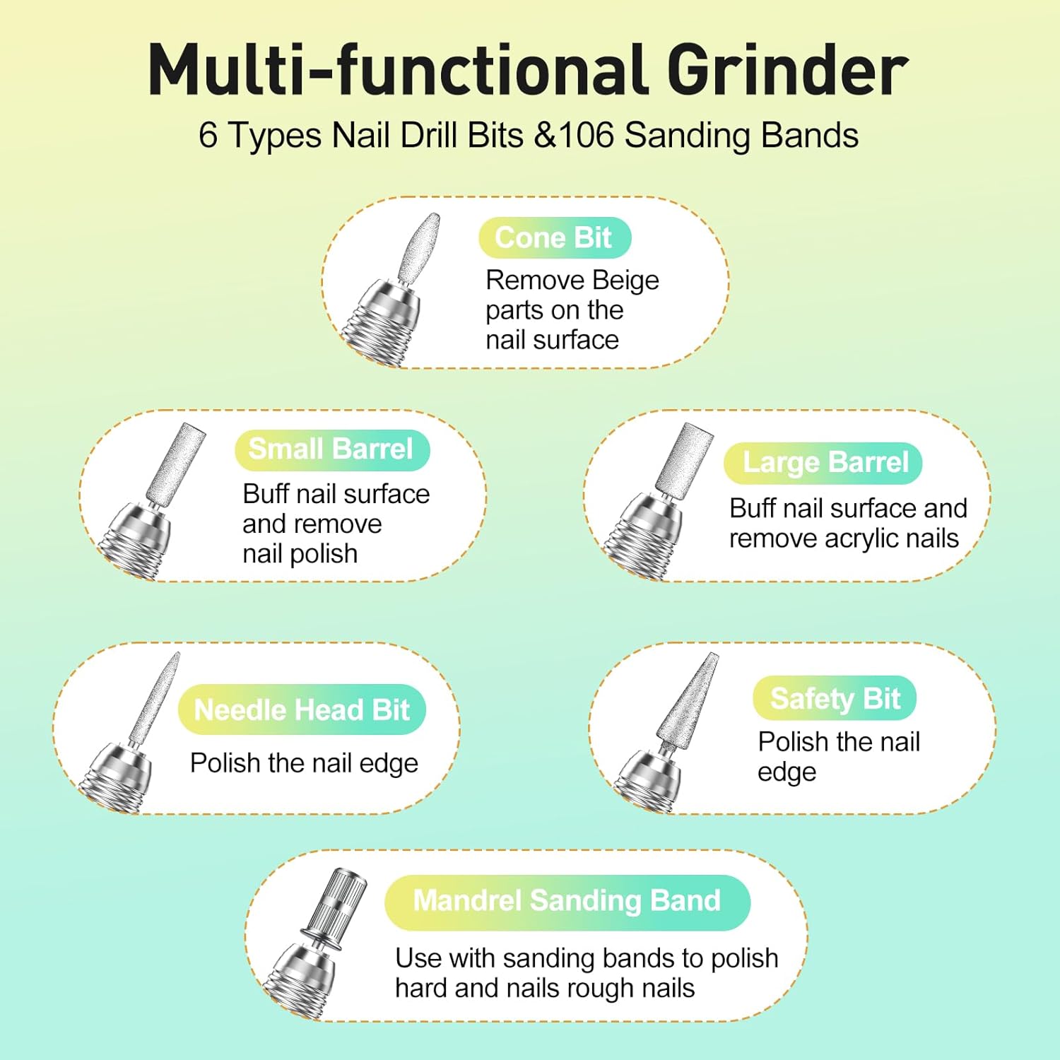 30,000 RPM Professional Nail Drill, High Speed Grinder Manicure E File Kit, Acrylic Gel Nails Polish Remover Buffer for Artificial Nails with Nail Drill Bits and Sanding Bands(Grey)