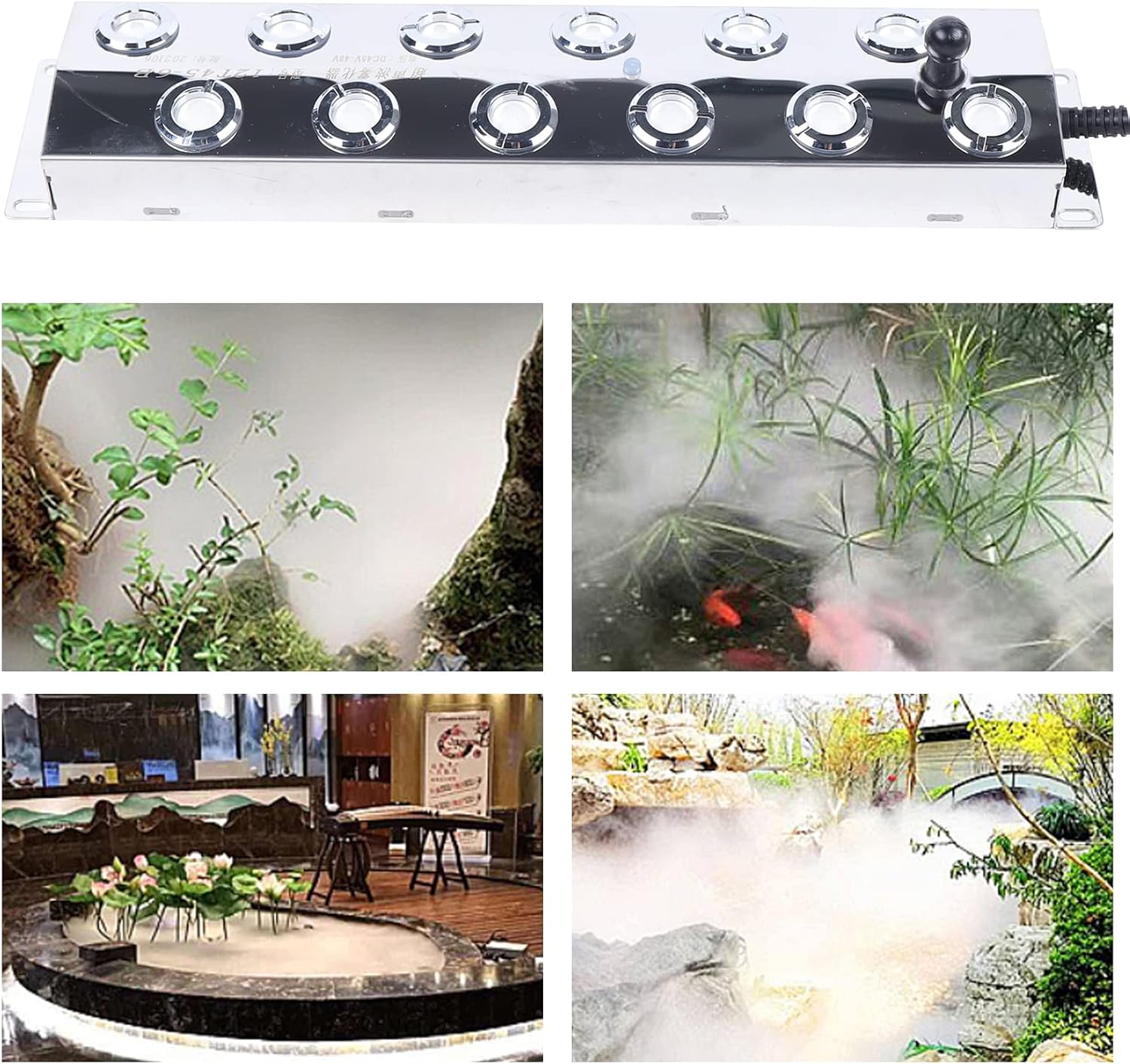 12 Head Ultrasonic Mist Maker Ultrasonic Fogger 9000ml/H 400W Water Proof Mister fogger with Float Power Supply for Rockery Pond Garden Lawn