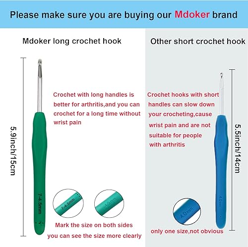 Miniatura 3 de Mdoker Ganchos de ganchillo extralargos, agarre ergonómico, mango suave para ganchillo hecho a mano, agujas de ganchillo para manos artríticas,