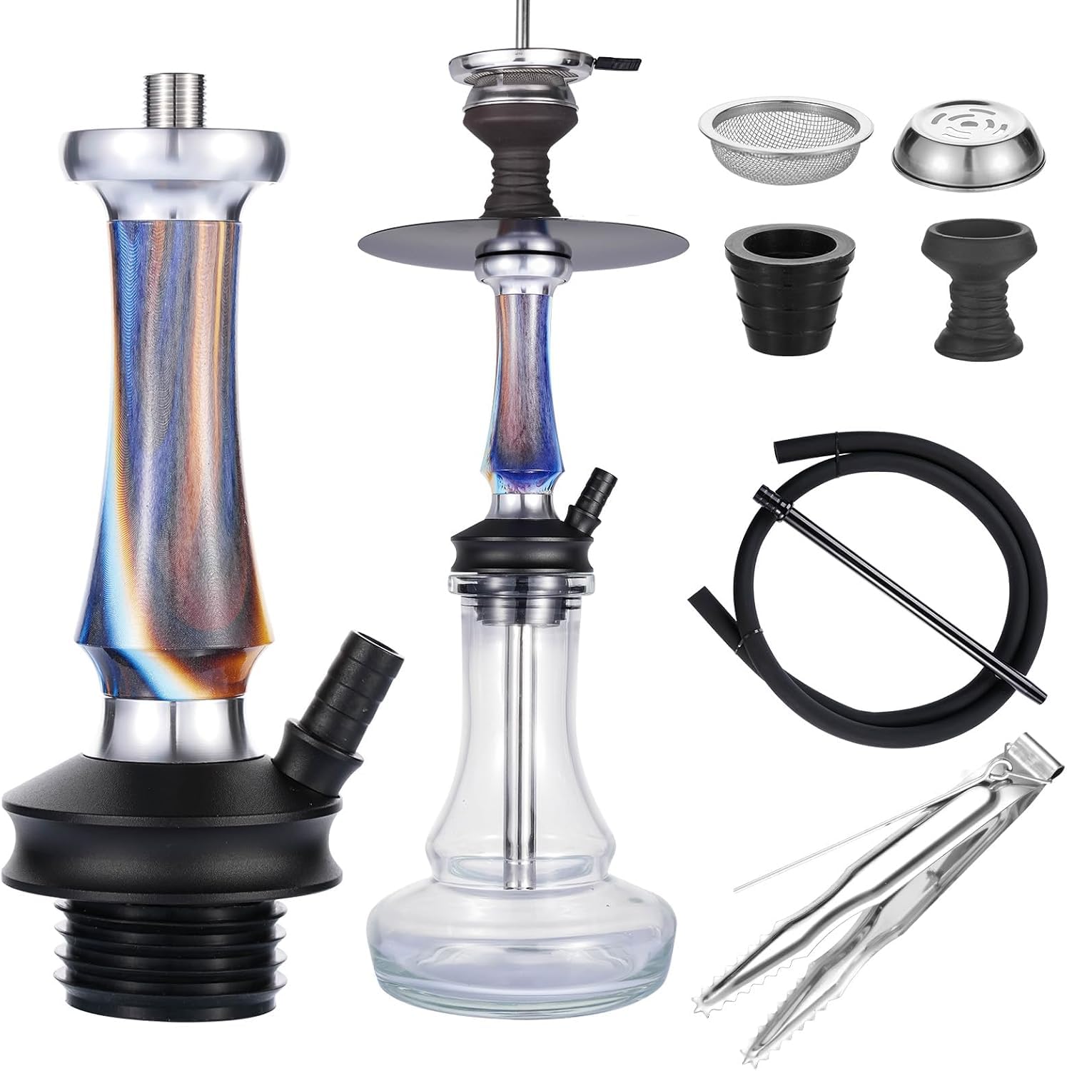 RMAN Cachimba Set 43 cm Shisha Completa | Con Manguera de Silicona Lavable, Shisha Glass, Incluye Boquilla, Incluye Pinza de Carbón, Incluye Cazoleta de Cristal
