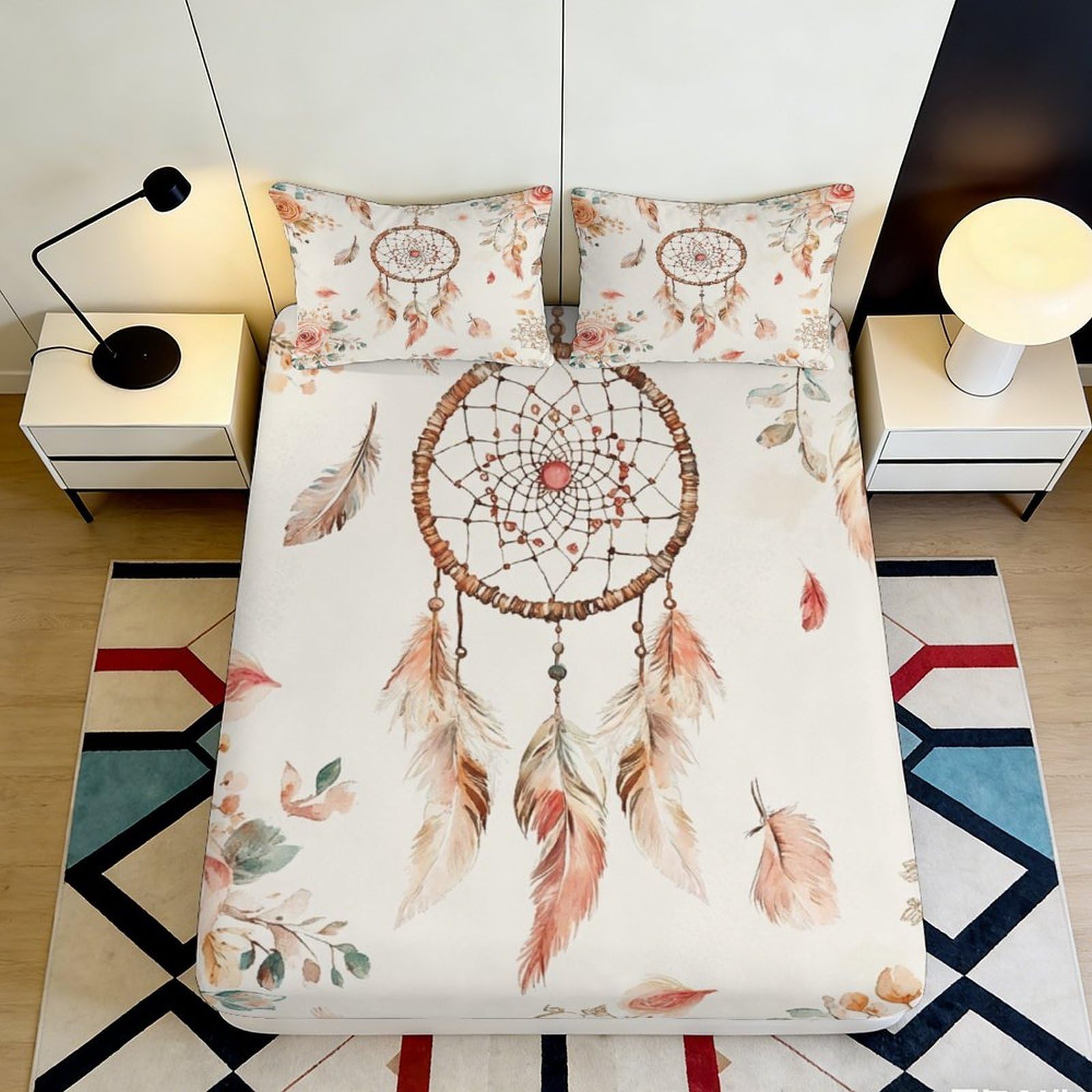 Jqzkxnhpbr Style-8 3D Printed Dreamcatcher Fitted Sheet Microfiber Soft Feather Bed Cover For Bedroom Dorm Mattress Protection Decor 90X200x25cm