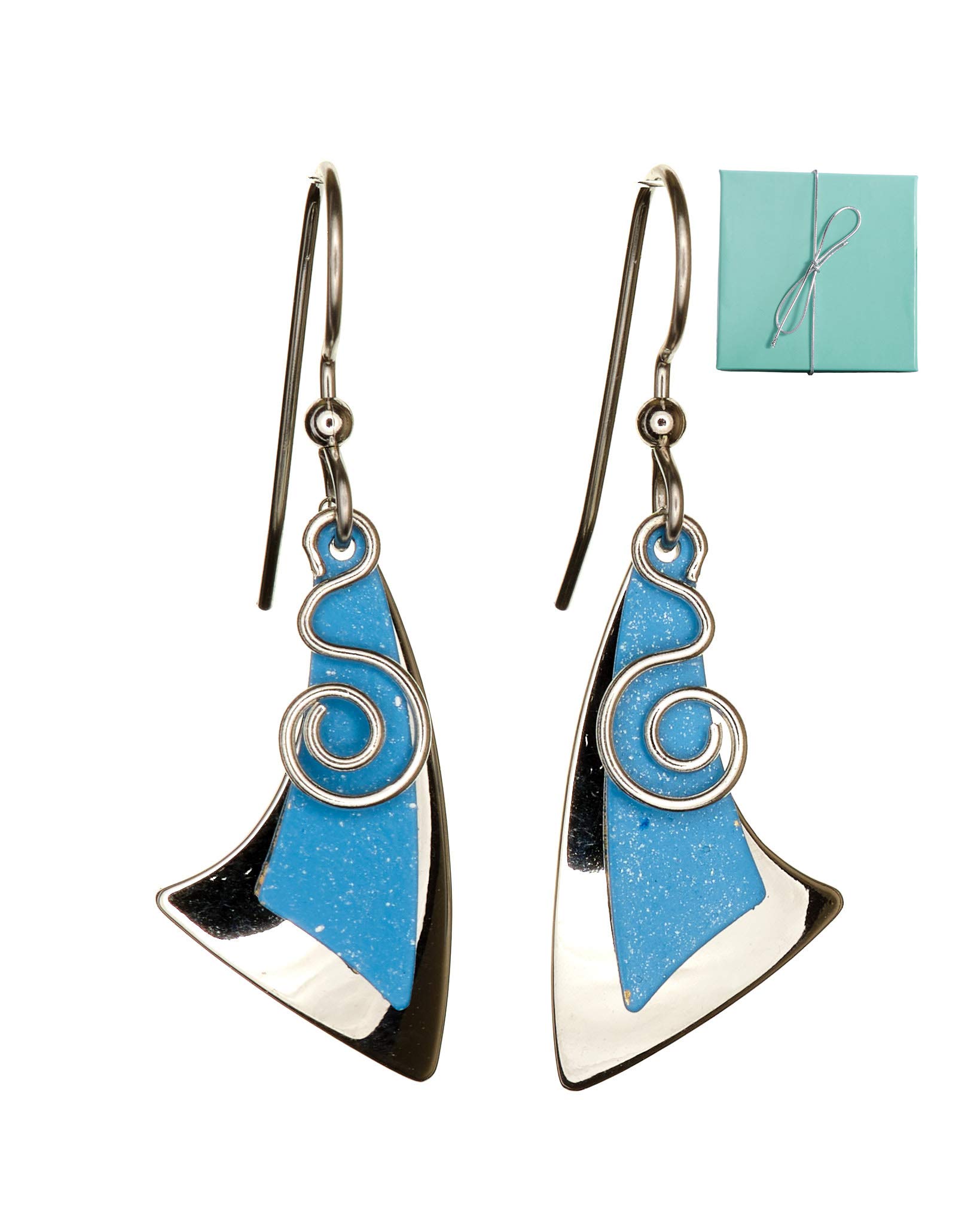 Silver ForestLayered Triangle Drop Silver-Tone Wire Coil Earrings Bundle With Jewelry Nexus Gift Box and Ribbon