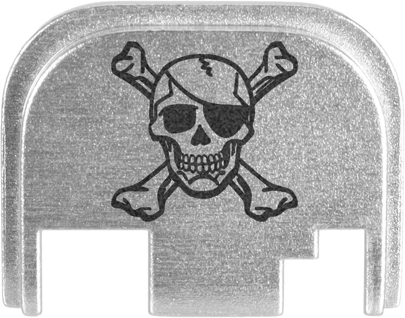 NDZ Performance Rear Slide Cover Back Plate for Glock Gen 1-4 Laser Engraved Anodized Aluminum in Silver - Pirate Skull 3