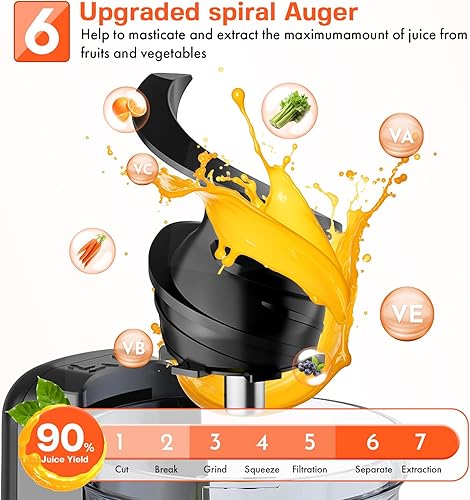 Miniatura 4 de Accesorio exprimidor para ayuda de cocina, exprimidor lento de prensa en frío con canal de alimentación grande de 4.9 pulgadas para frutas y