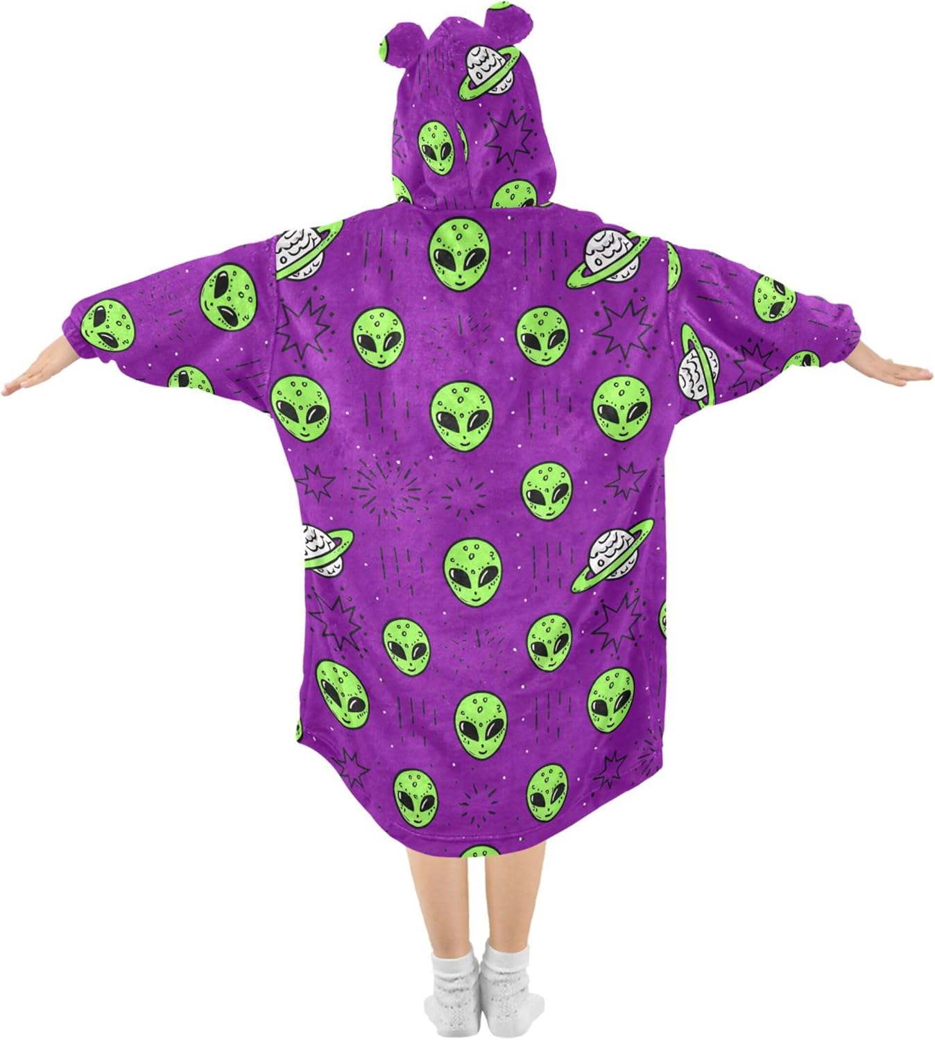 Cute Alien Ufo Kids Wearable Blanket Hoodie with Pocket and Sleeves for Toddlers, Cute Hoodies Girls Boys B0404006