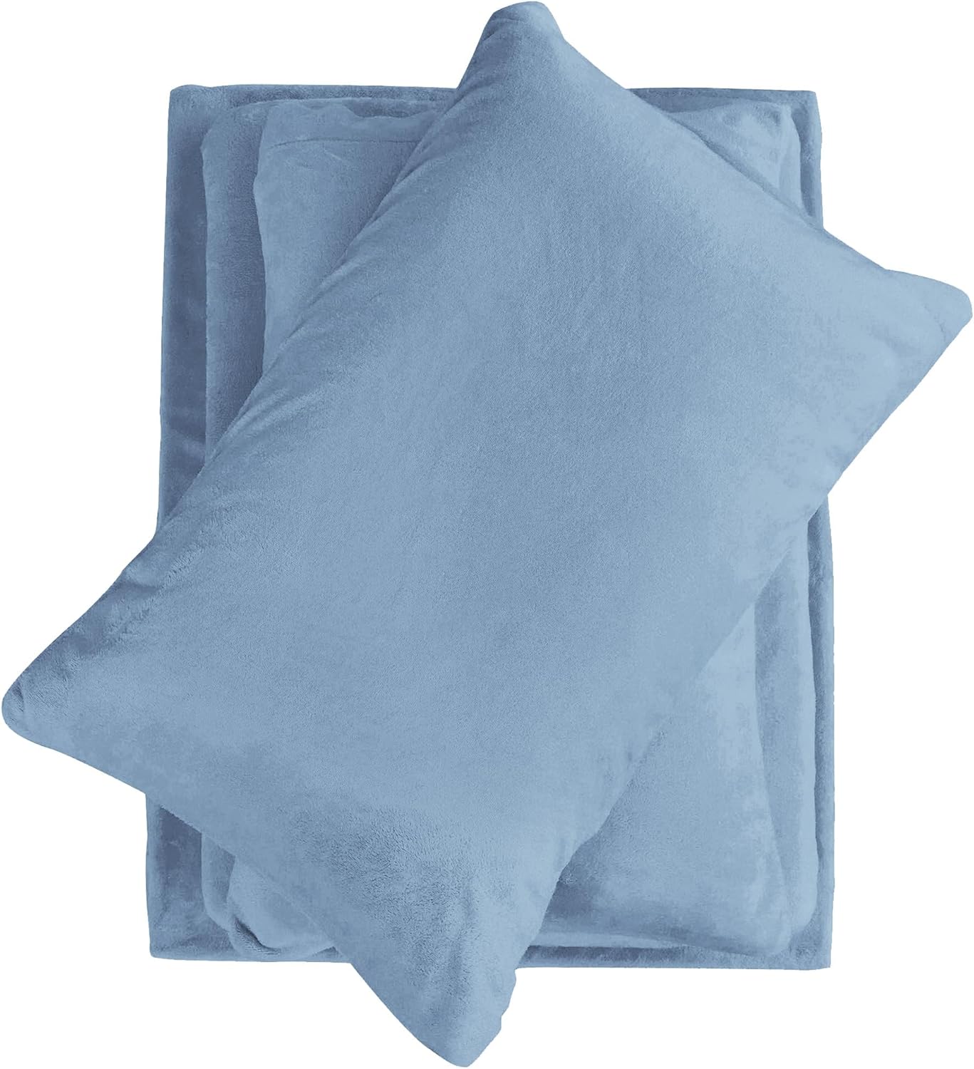 Softan Micro Fleece Bed Sheet Set, Full 4-Piece Polar Fleece Sheet Set Double Includes Flat Sheet, Pillowcases and 15" Deep Pocket Fitted Sheet, Velvet Plush Bedding Set, Warm and Soft, Baby Blue