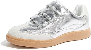 Women's Casual Fashion Retro Sneakers Classic Gum Sole Hook and Loop Tennis Footwear Anti Slip Skate Trainers Trendy Walking Shoes