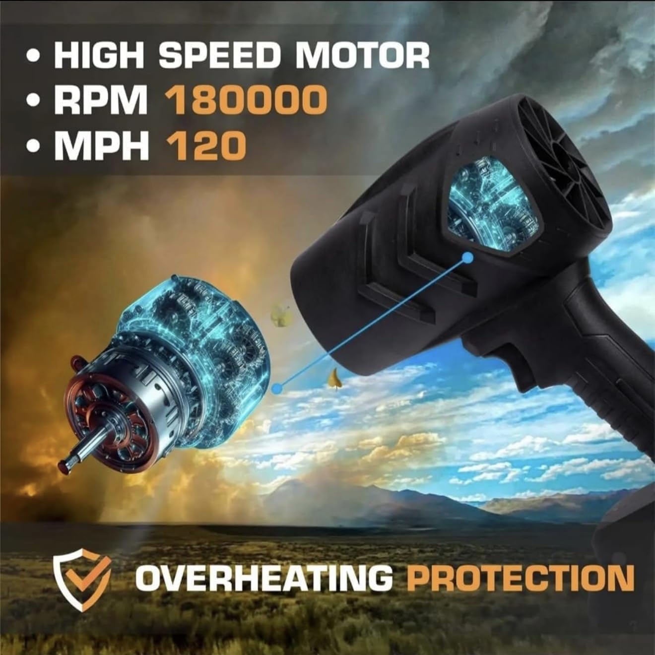 Bdit Accesorios Soplador de Batería, Mini Soplador de Hojas con Turbocompresor, Velocidad del Aire hasta 126 km/h, Equipado con 2 baterías de 88 V, Adecuado para el mantenimiento y mantenimiento de