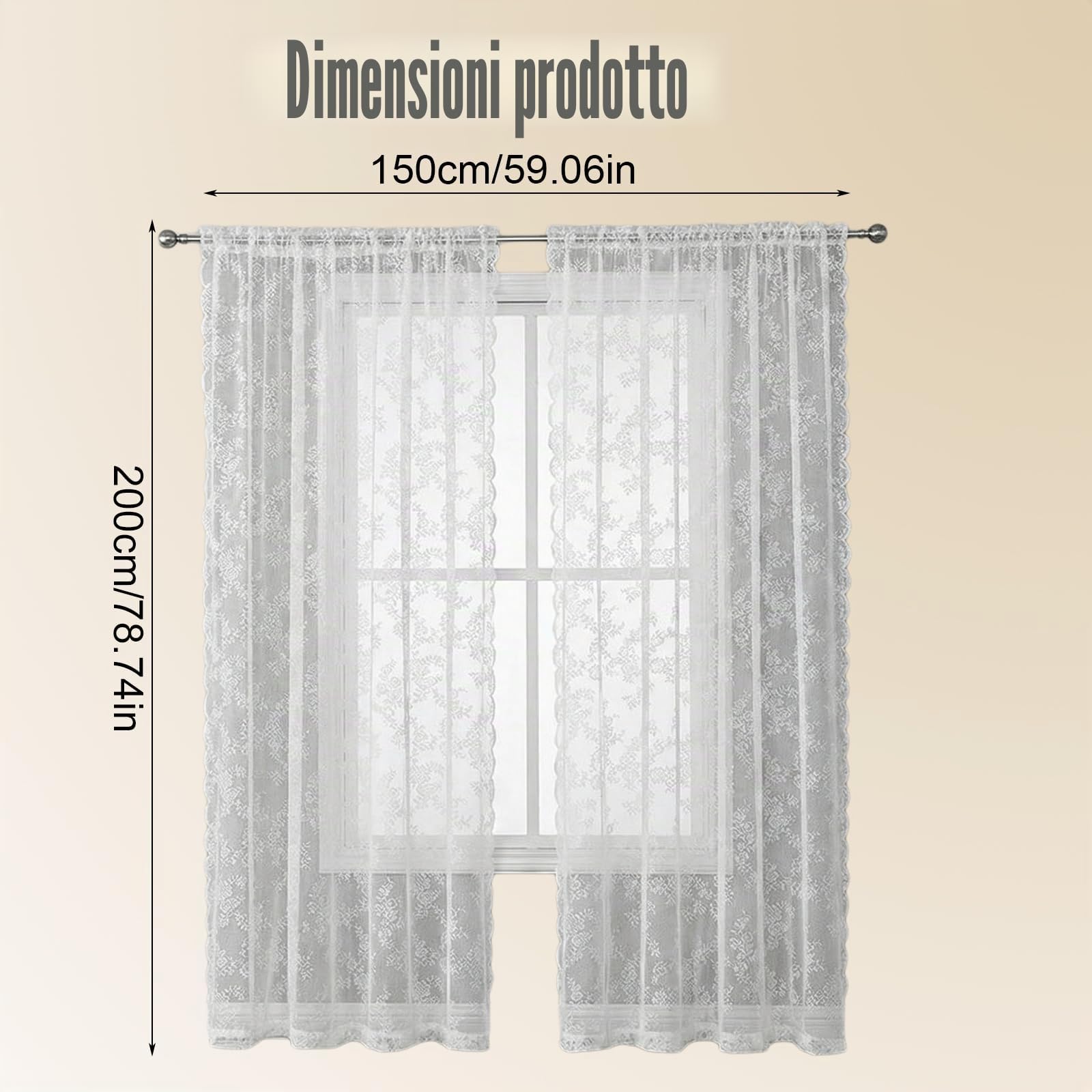 Set da 2 pezzi di tende bianche in pizzo, voile decorativo, con motivo floreale, tende trasparenti bianche decorative, tende bianche con tenda a pannello per cucina, soggiorno, camera da letto (150 x