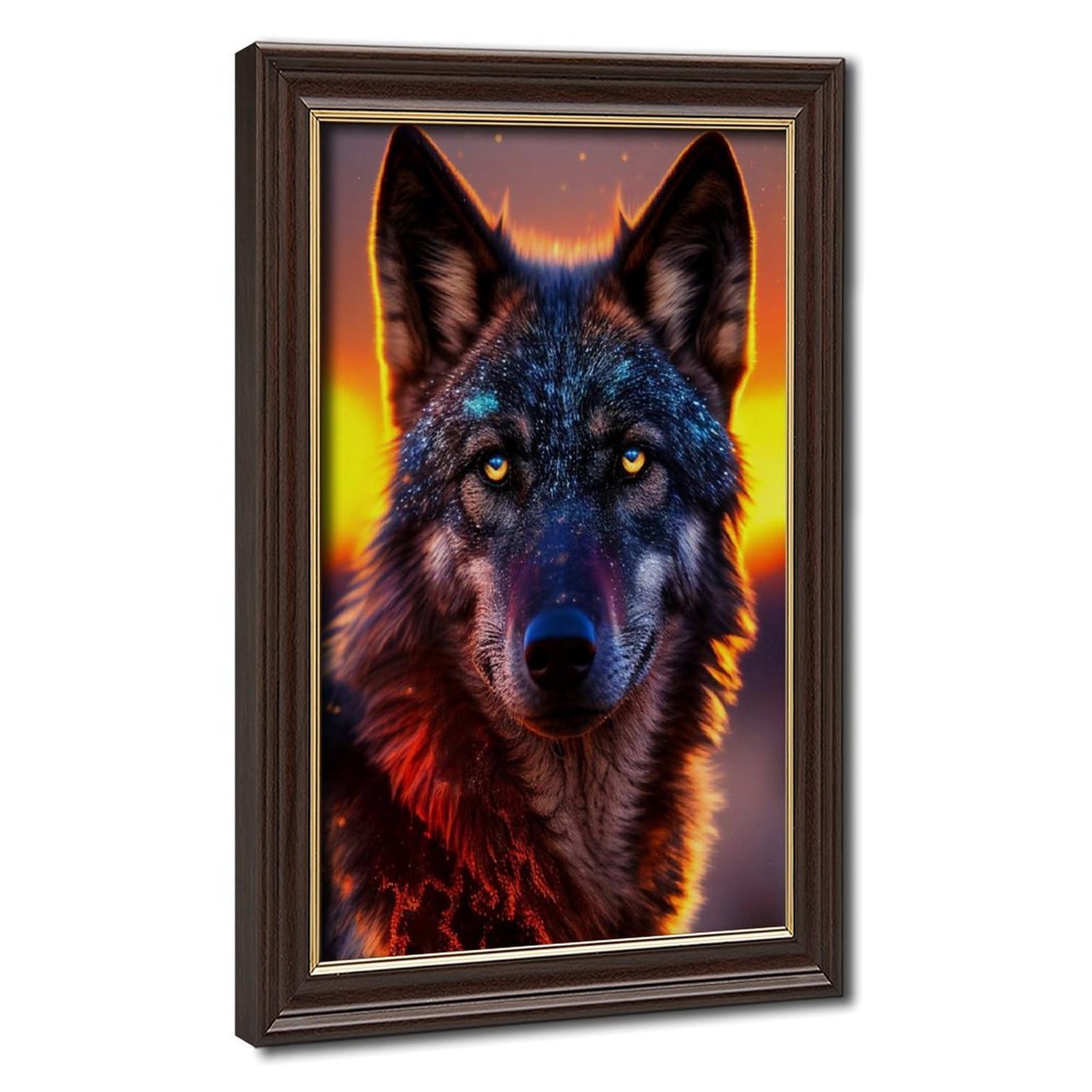 Bareronor Mokume Gane Frame-Style Cosmic Neon Wolf Canvas Poster For Bedroom Decor Gift