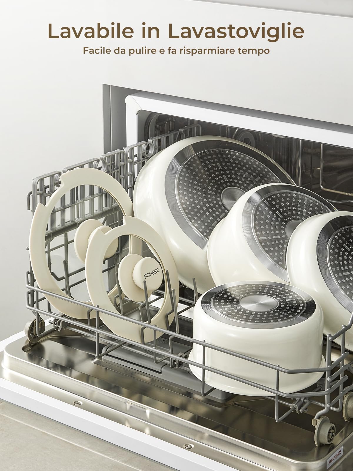 FOHERE Set di Pentole e Padelle Antiaderenti a Induzione 8 Pezzi Alluminio | Ceramica Padella con 2 Manici Amovibili e 2 Coperchio, Padella 20/28cm, Casseruola 16/20cm, Gas e Forno