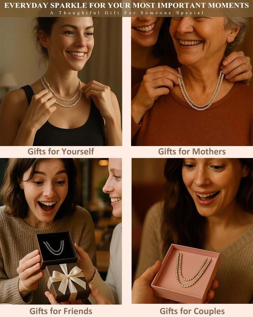 Double Layer Tennis Necklaces for Women - Dainty 14K Gold and Silver CZ Tennis Necklace Simple Tennis Chain Sparkly Diamond Choker Necklaces for Women Trendy Silver Jewelry - Image 6