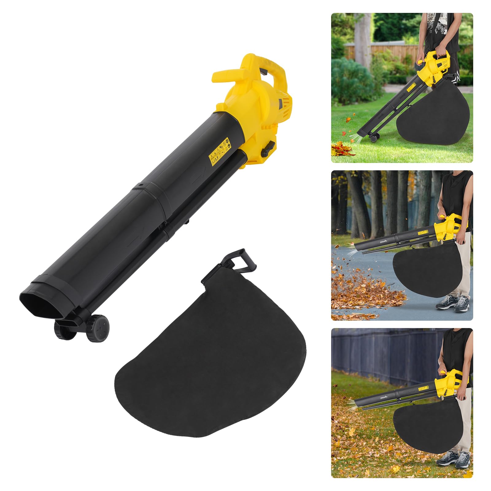 Aspirapolvere elettrico da 3000 W, 2 in 1, con trituratore e sacco da 35 l, potente ventilatore per foglie, 270 km/h, per giardino, cortile e terrazza, con ruote, tracolla e spina europea (max
