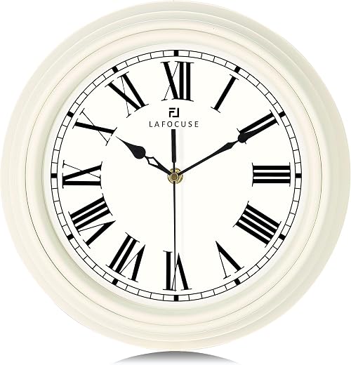 Lafocuse 12 Inch Silent Retro Cream Wall Clocks Battery Operated, Analog Roman Numerals Wall Clock