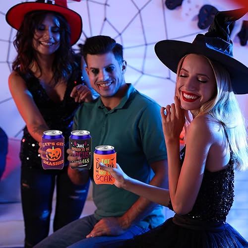 Miniatura 6 de 24 fundas para enfriar latas de Halloween – 12 onzas divertidas de calabaza y gato aislado para latas de cerveza, funda delgada para bebidas frías,