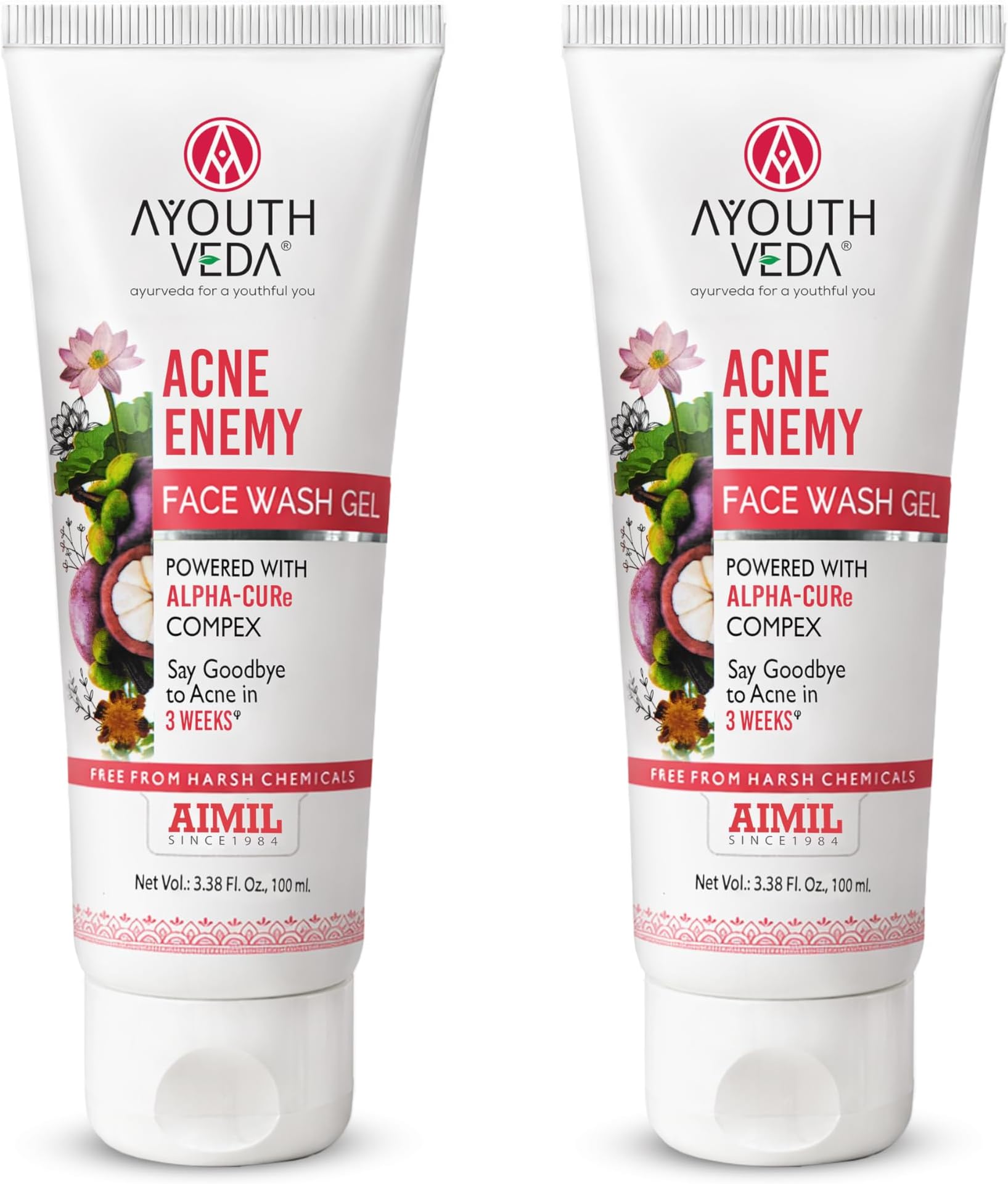 Ayouthveda Acne Enemy Face Wash Gel, Fights Acne Removes Surface Bacteria & Impurities, 100 Ml (Pack of 2)
