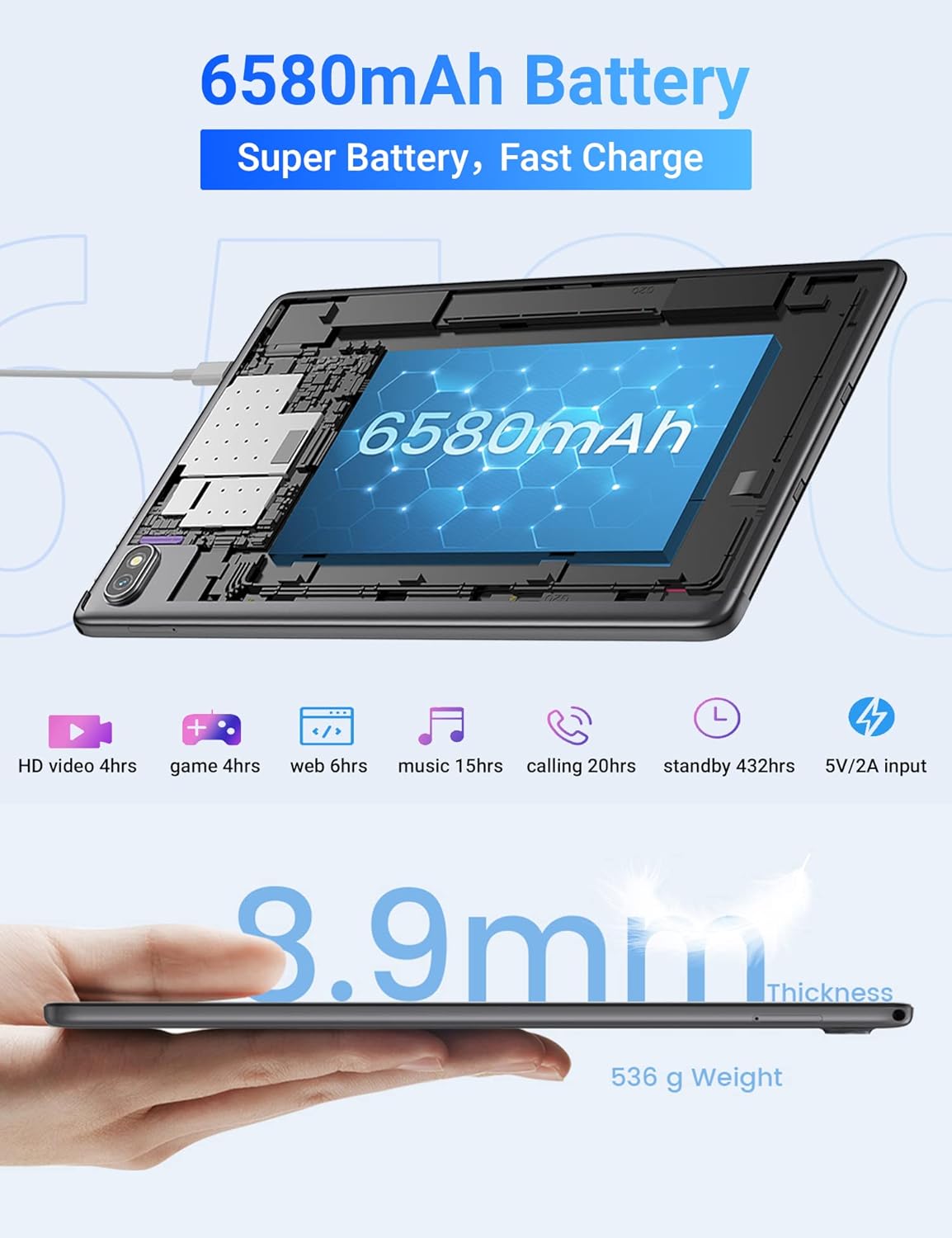 Blackview Tab 7 PRO Tablet Android 12 Tablet 10.1 Pollici, 6GB+128GB(TF 1TB), Octa-Core, Dual SIM 4G LTE + 5G WIFI Tablet PC, 13MP+8MP Fotocamera, 6580mAh Batteria, Face ID GPS OTG BT5 Type C Blu