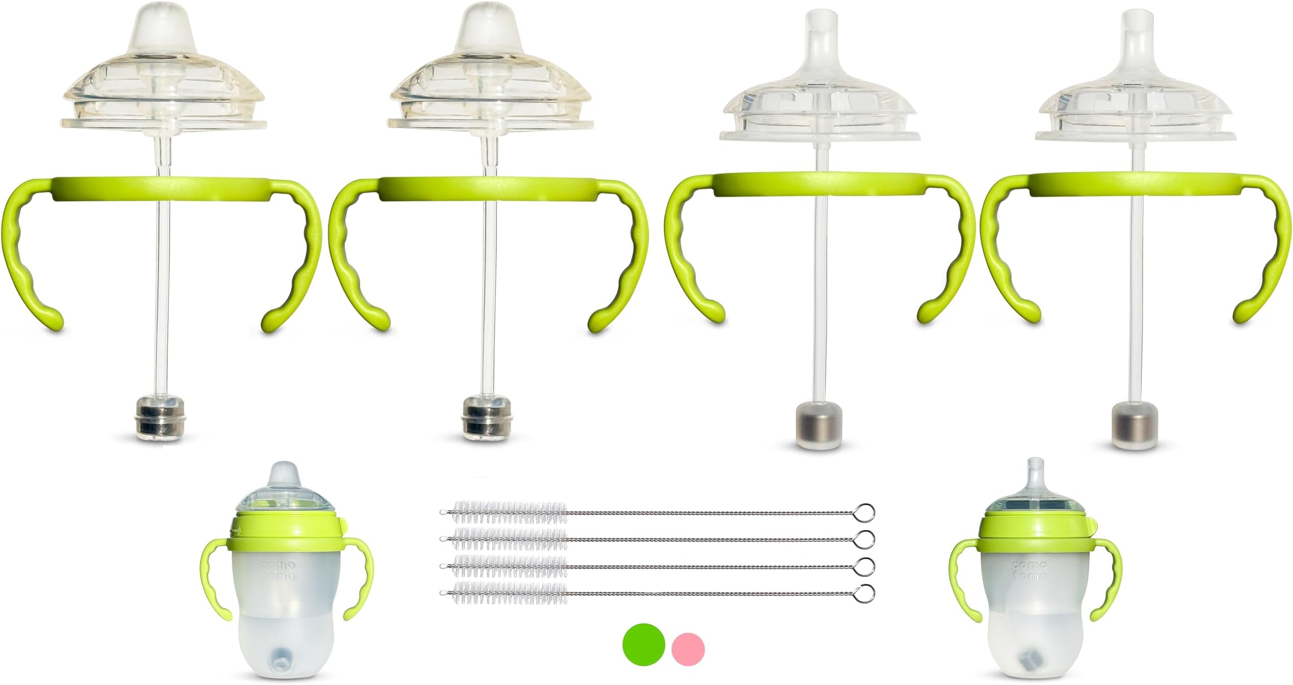 - Sippy Cup and Straw Cup Conversion Kit Bundle for Comotomo Baby Bottles | Weaning and Transition | Soft Silicone Nipples, Weighted Straw Ball, Bottle Handles and Cleaning Brush | 4+ Months (Green)