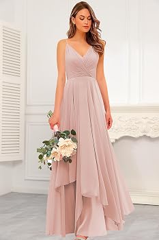 brown maid of honor dresses Chocolate Bridesmaids A-Line V-Neck Spaghetti Straps Ruched Chiffon Bridesmaid Dresses With Slit Line Bridesmaid Dresses Color_SaddleBrown 7 Things to Consider Color::#1-Dark Purple