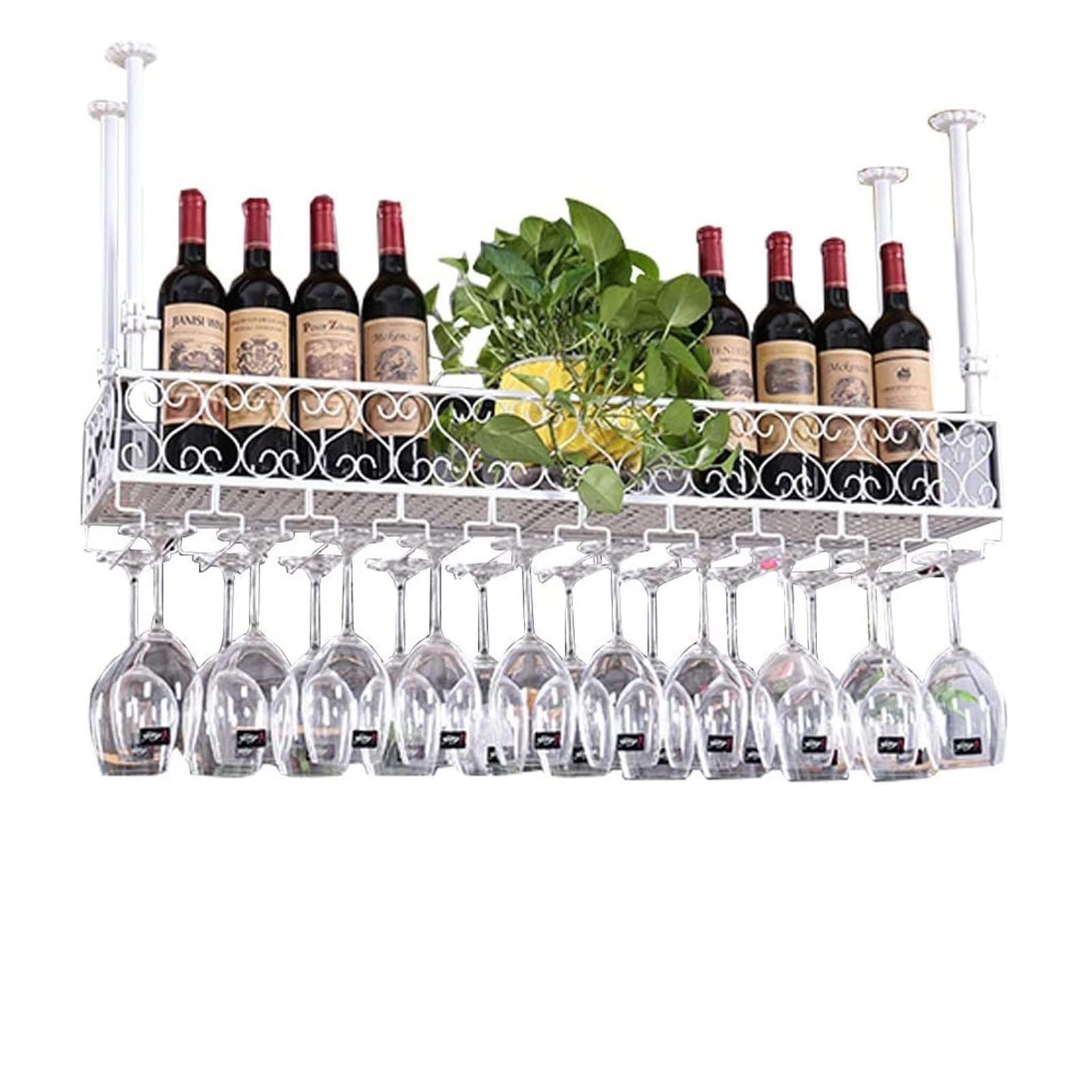 Casier à vin plafond blanc porte-bouteille suspendu avec porte-verre design