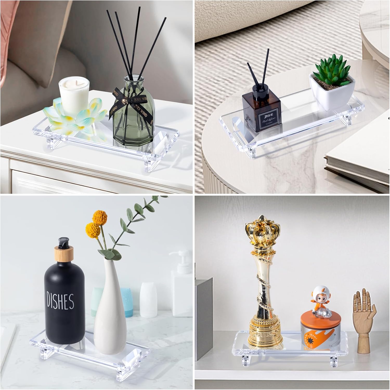 Acrylic Bathroom Counter Tray: Water-Resistant Kitchen and Bathroom Tray Countertop Decor,Perfect for Soap Dish,Vanity,Plant,Candle Decor,and Riser Organizer-Small - Image 4