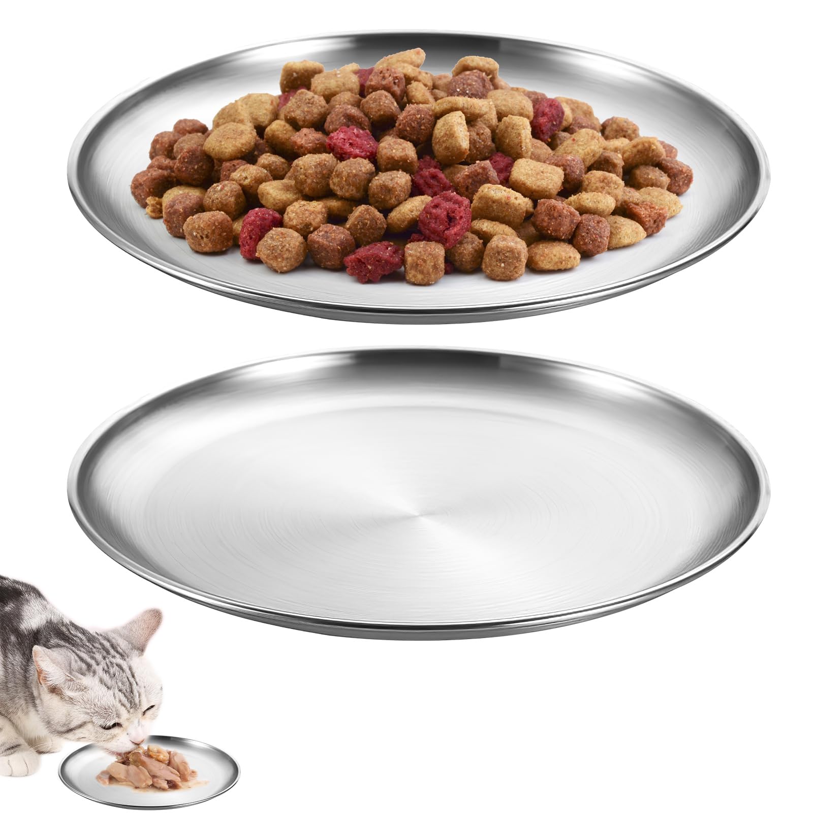 2 Cuencos Planos para Gatos de Acero Inoxidable, 14 cm comederos
