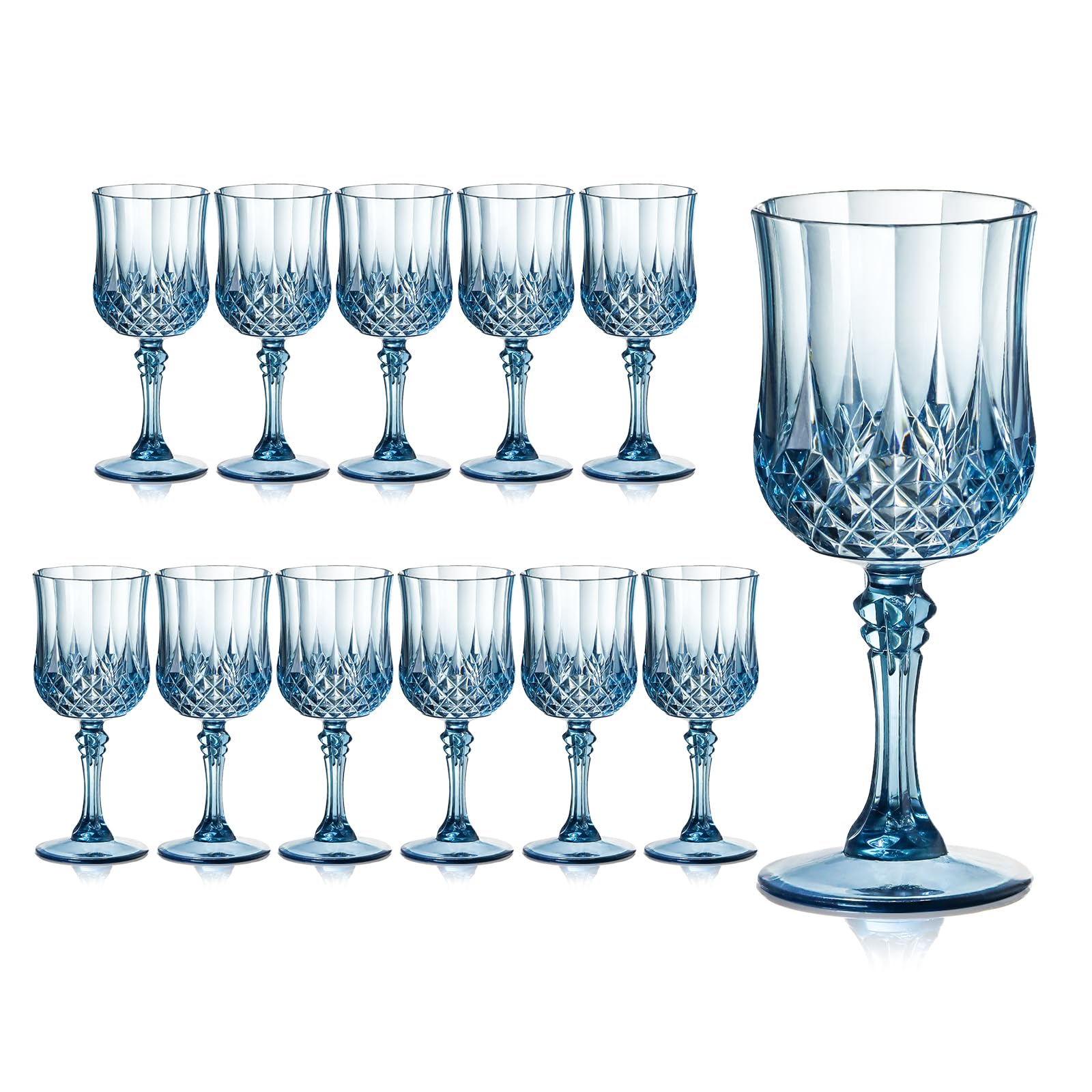 12 Pieces 7 oz Plastic Wine Glasses Blue Reusable Vintage Wine Goblets Blue Plastic Gin Glasses Unbreakable Drink Glasses Water Goblets for Parties Weddings Outdoor Events BBQ Picnics