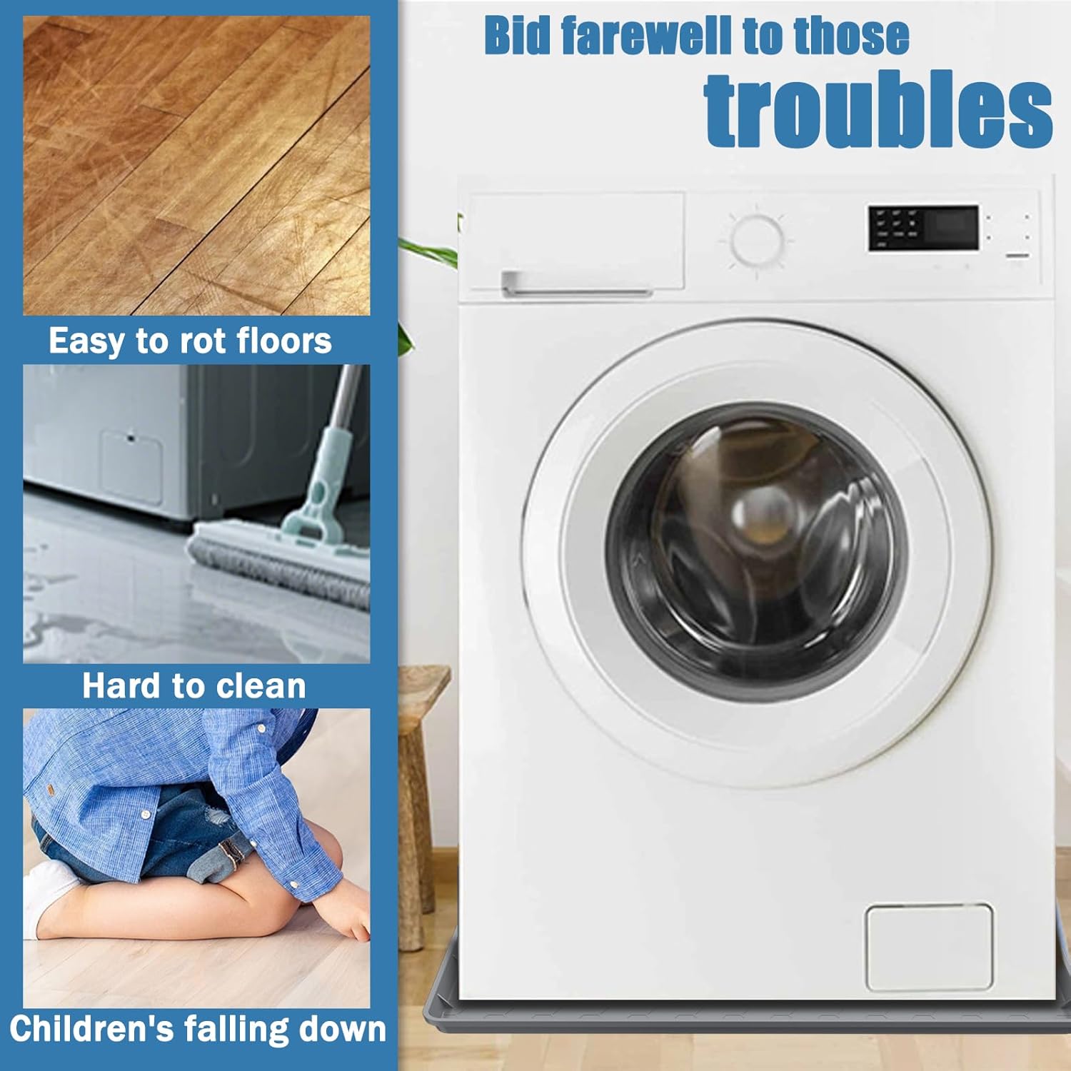 Washing Machine Drain Pan Silicone Mat, Large 30" X 28" Non-Slip Waterproof Drip Tray, 1 inch Raised Edge Mat for Under Dryer or Washer, Anti-Vibration, Floor Leak Protector for Laundry Room