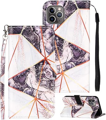 [Wallet Stand PU Leather Wallet Flip Protective Case with Card Slots and Wrist Strap for Apple iPhone 11 Pro 5.8" 2019 - Black