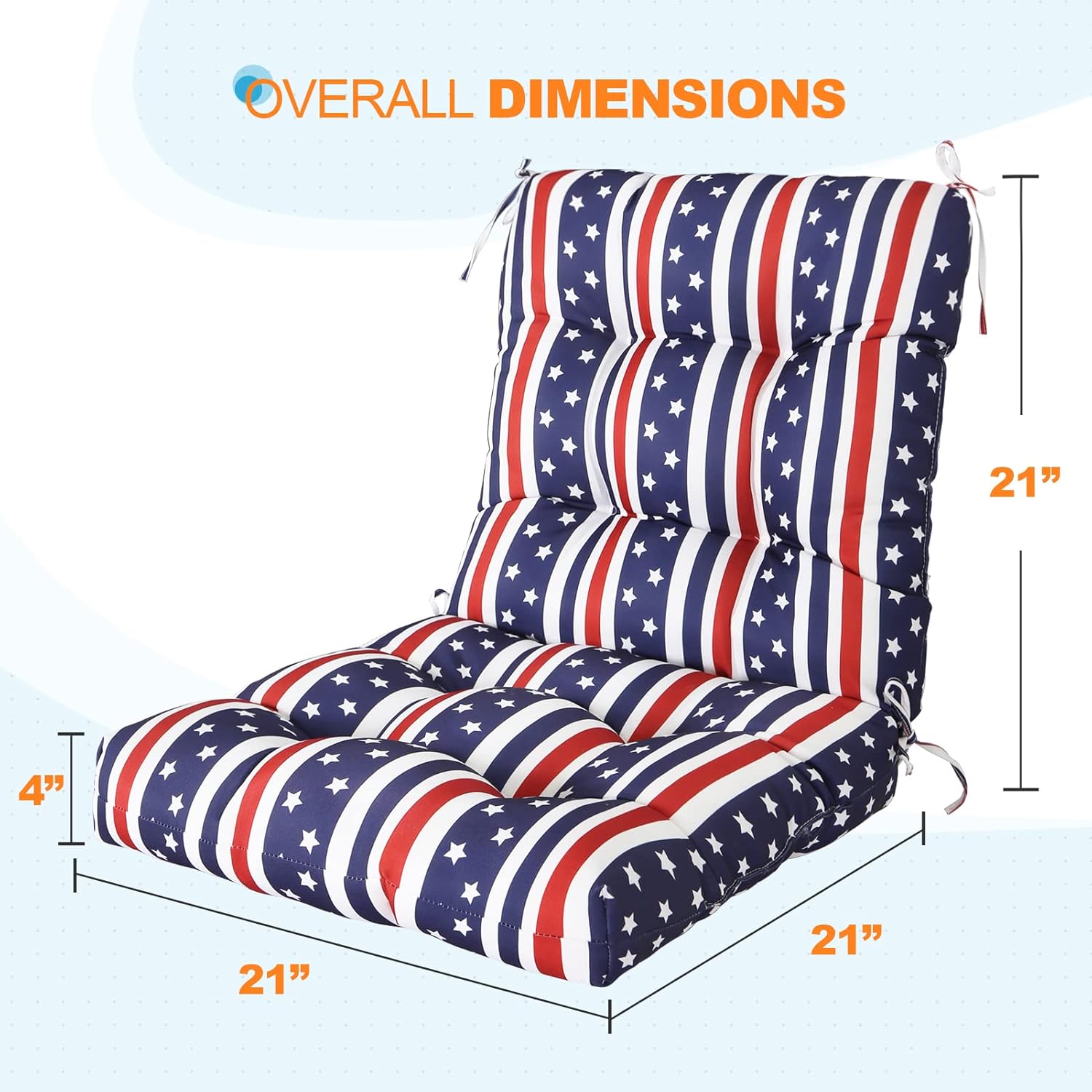 EAGLE PEAK Tufted Outdoor/Indoor Seat/Back Chair Cushions, Set of 2, 42'' x 21'', American Flag