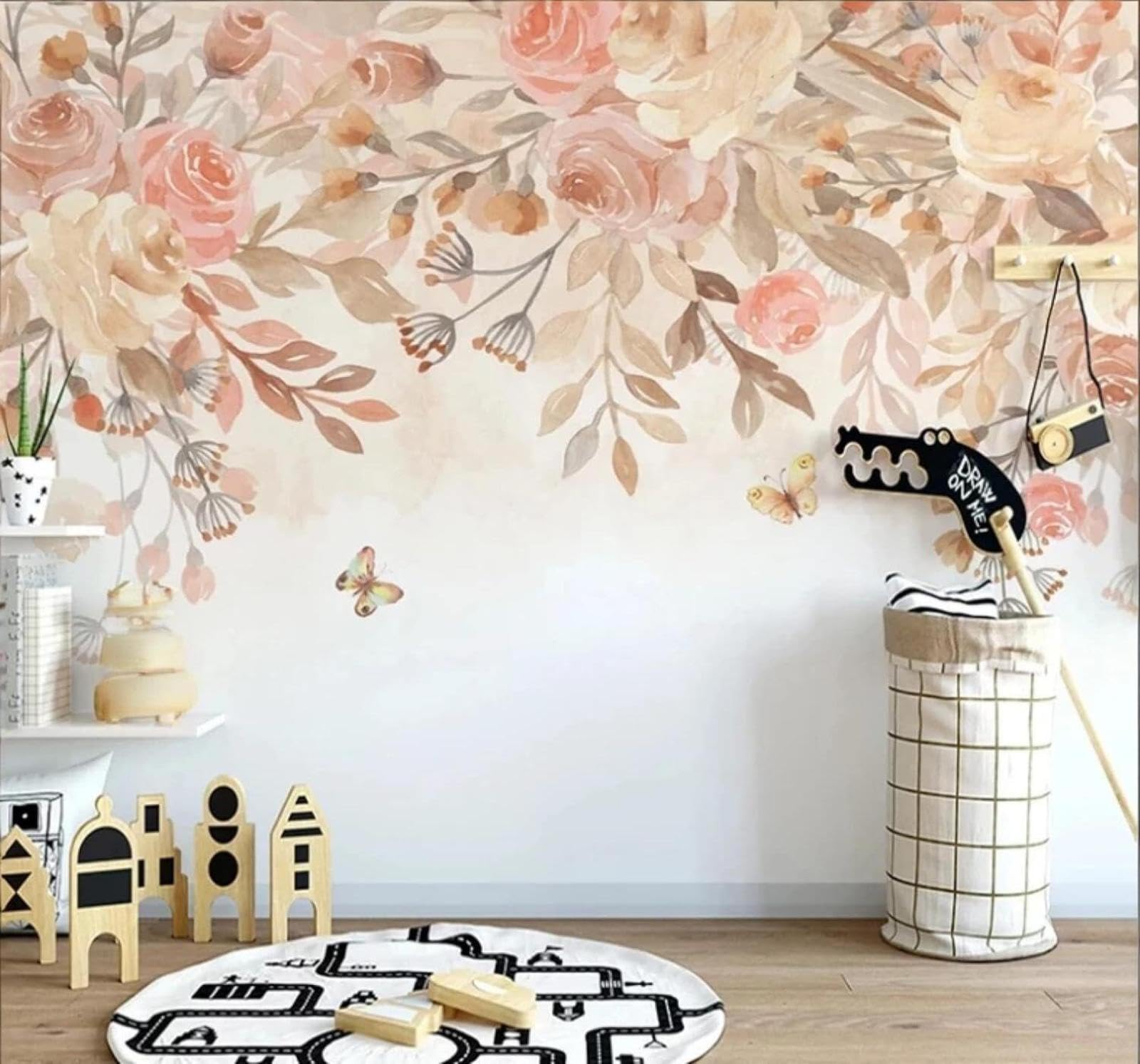XLMING Hand Drawn Cosy Pink Flowers Butterflies 3D Wallpaper Luxury Home Dining Decor Paste Sofa Living Room The Wall for Bedroom Mural-400cm×280cm