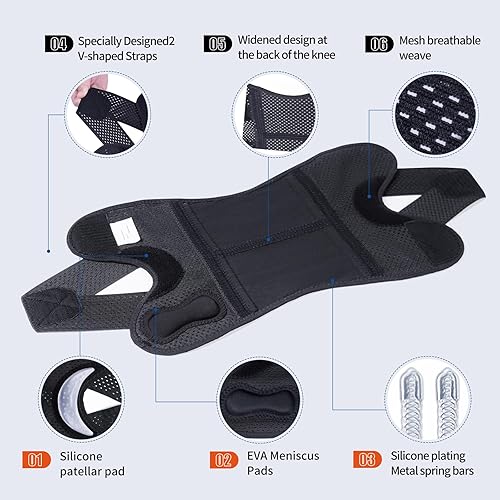 Miniatura 2 de Galvaran Rodillera profesional para mujeres y hombres, soporte de rodilla transpirable con estabilizadores laterales, rodillera ajustable para