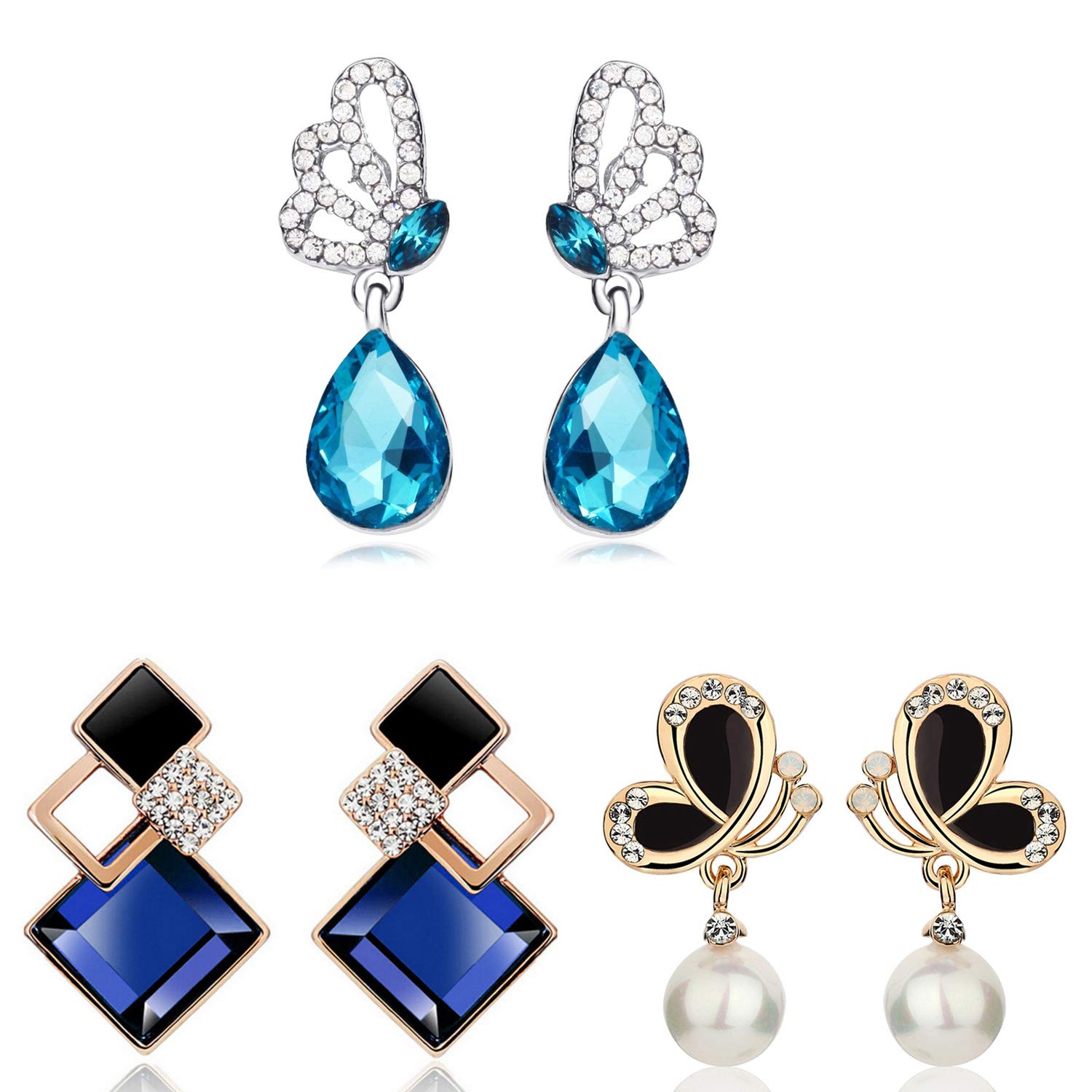 Sukkhi Pair-of-3 Earring-combo Dangler Earrings for Women (Blue) (SKR69214) (B08Q4XNFSZ) Amazon Price History, Amazon Price Tracker