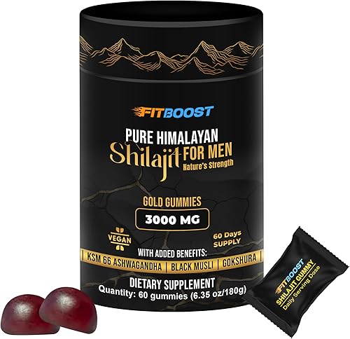 Gomitas Shilajit naturales del Himalaya para hombres o mujeres, suministro de 60 días de Shilajit para hombres, gomitas extra fuertes de 3000 mg con