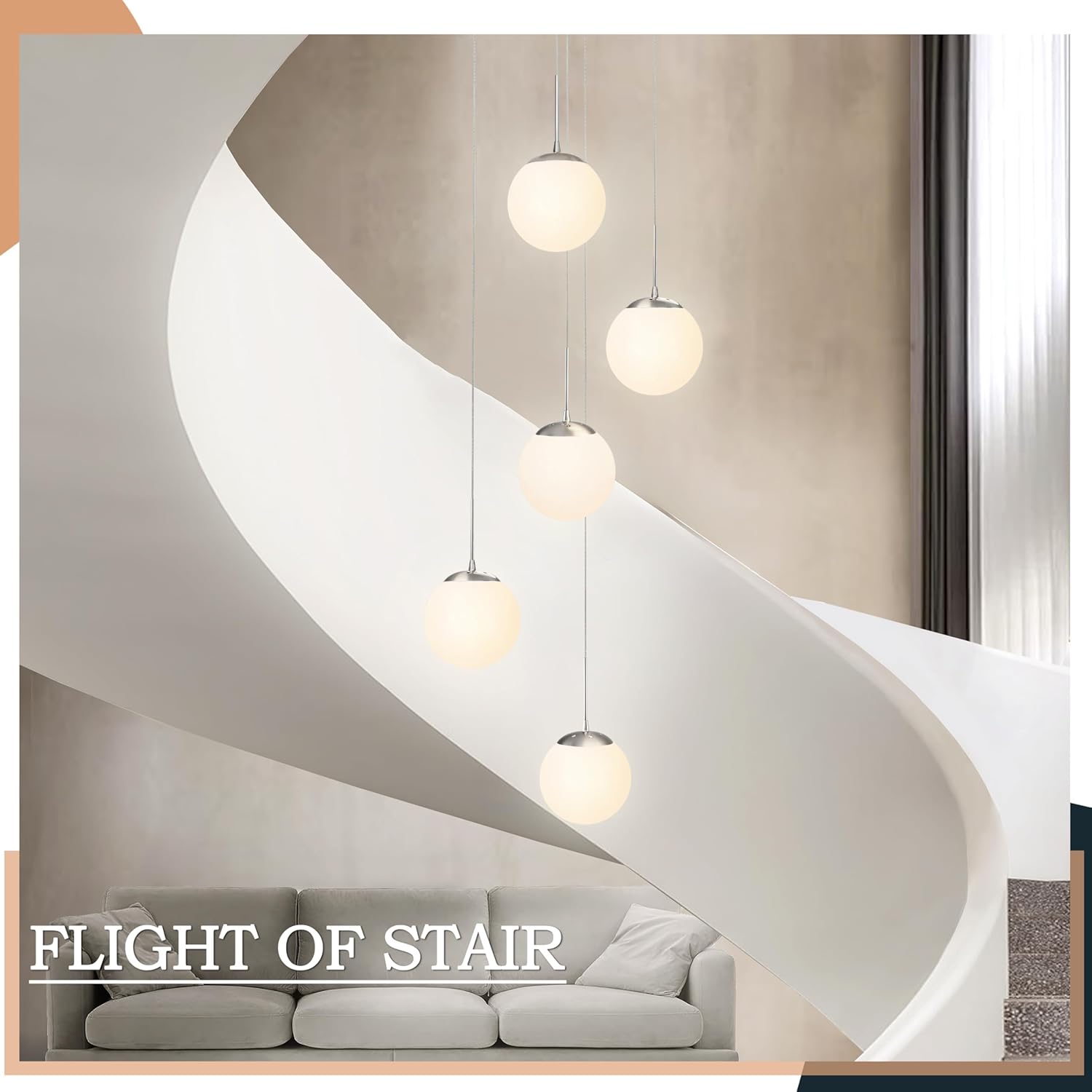 koko&yukina 5-light nickel glass chandelier globe glass cluster pendant lights modern adjustable length pendant with milky white globe ceiling light for kitchen island dining room(bulb & remote incl.) nickel & milky glass 5-light, d13.7"