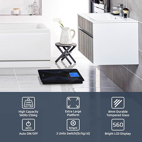 Miniatura 6 de Báscula para peso corporal, 560 libras, MPBEKING de alta capacidad, báscula de pesaje precisa, pantalla LCD retroiluminada con cinta métrica y 4