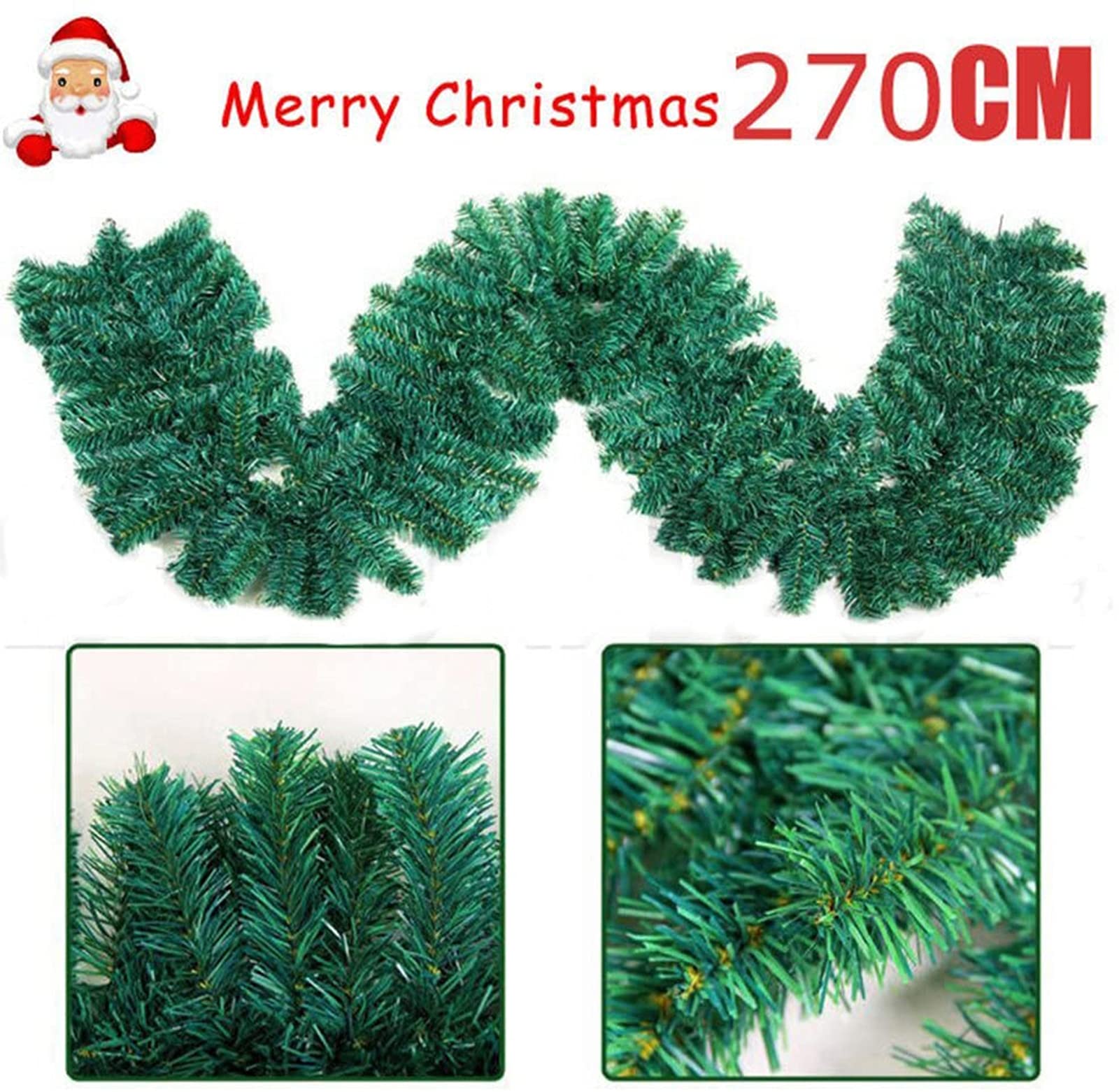 Guirnalda de Navidad artificial, adorno colgante de ratán de pino para decoración de fiesta en casa, 2,7 m, 200 cabezas para festividades navideñas