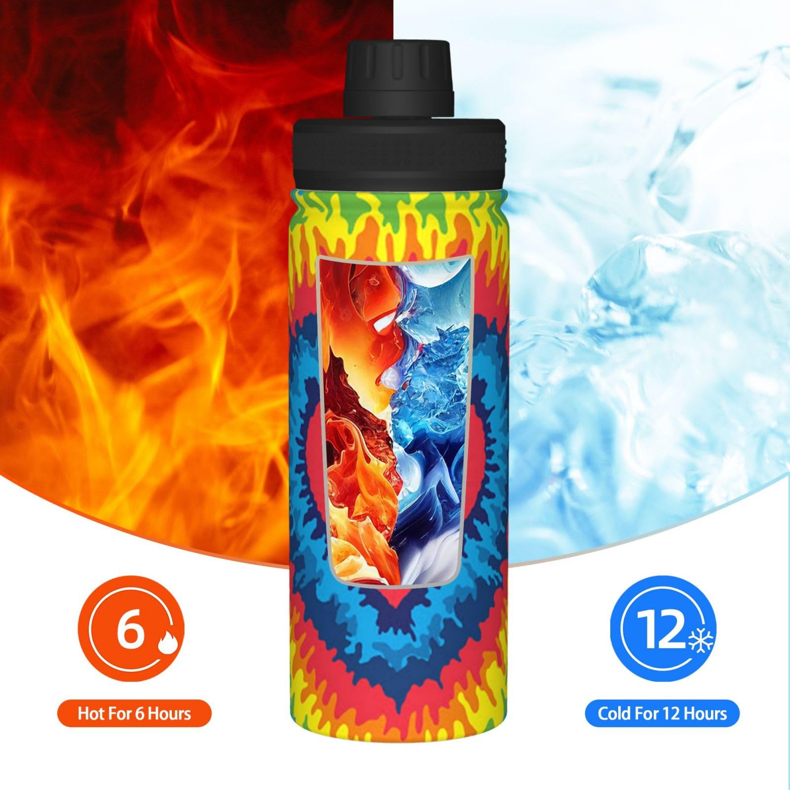 Herz Regenbogen Tie-Dyed Print Wasserflasche Edelstahl Isolierte Flaschen 18oz Sport Wasserflaschen für Männer Frauen