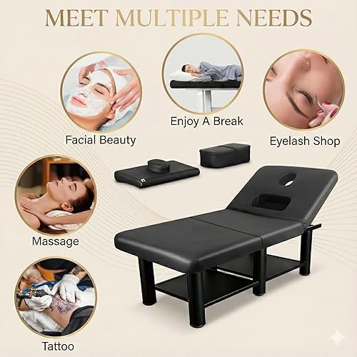 Miniatura 9 de Mesa de masaje estacionaria de 32 pulgadas de ancho, cama de masaje profesional resistente de 1700 libras, mesa de tratamiento con marco de metal,