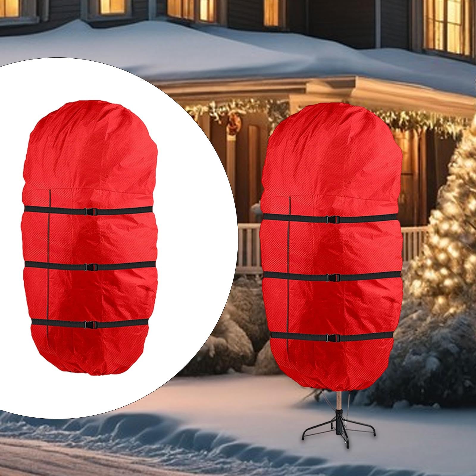 Qianly Upright Christmas Tree Storage Bag, Upright Xmas Tree Bag, Upright Holiday Storage Container, Stand Not Included, Red 76 cmx152 cm