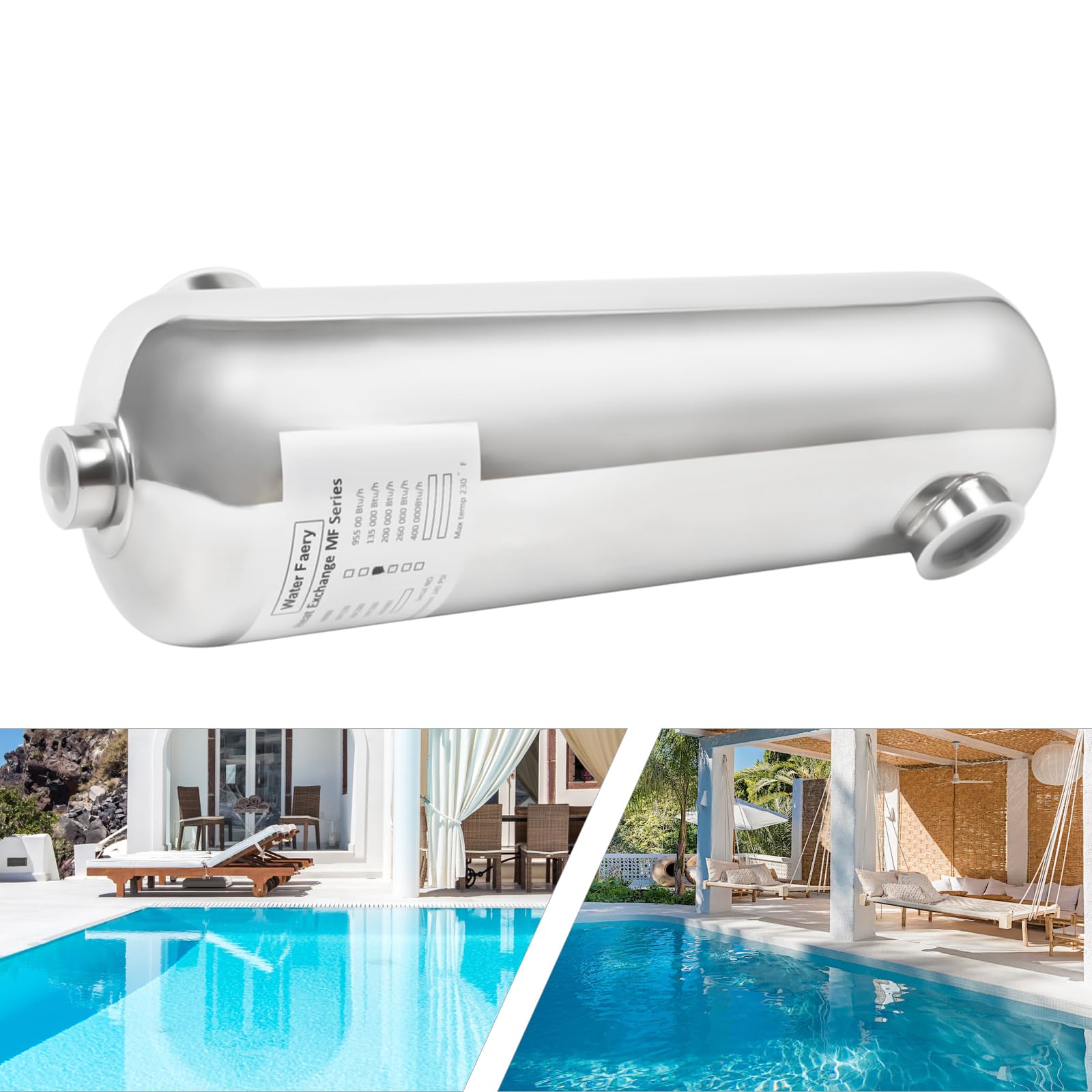 Swimspa, scambiatore di calore per piscina in acciaio inox, 28 kW/60 kW, scambiatore di calore per piscina 250 l/min, flusso acqua calda 30 l/min, per sistema piscina (28 KW)