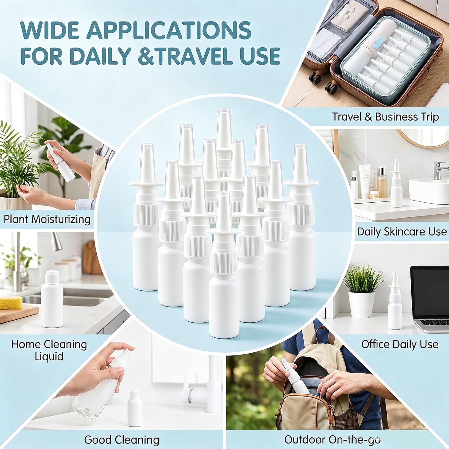 12 Pcs 0.34oz Plastic Nasal Spray Bottles White with Storage Bag