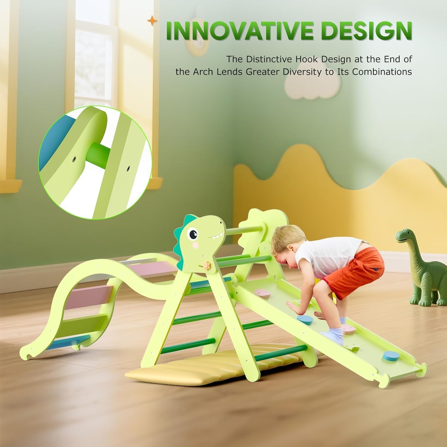 LOVIVO Kletterdreieck Indoor Set 9-in-1 inklusive Klettergerüst Indoor, Kletterbogen & Kissen | Klappbares Holz Klettergerät, Montessori Kletterset für Kleinkinder 1-3 Jahre, Krippe & Zuhause