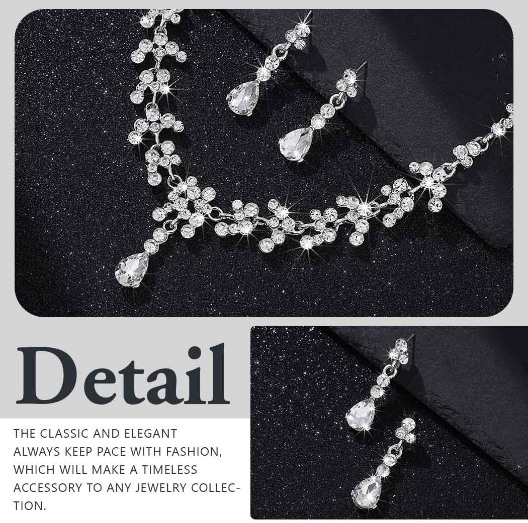 Sixexey Silver Wedding Jewelry Set Rhinestone Bridal Necklace Earrings Prom Costume Neck Jewelry for Women - Image 6