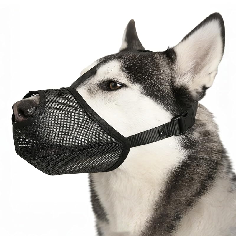 Focinheira para cães de malha macia e ajustável Cattooll, Preto, tamanho L