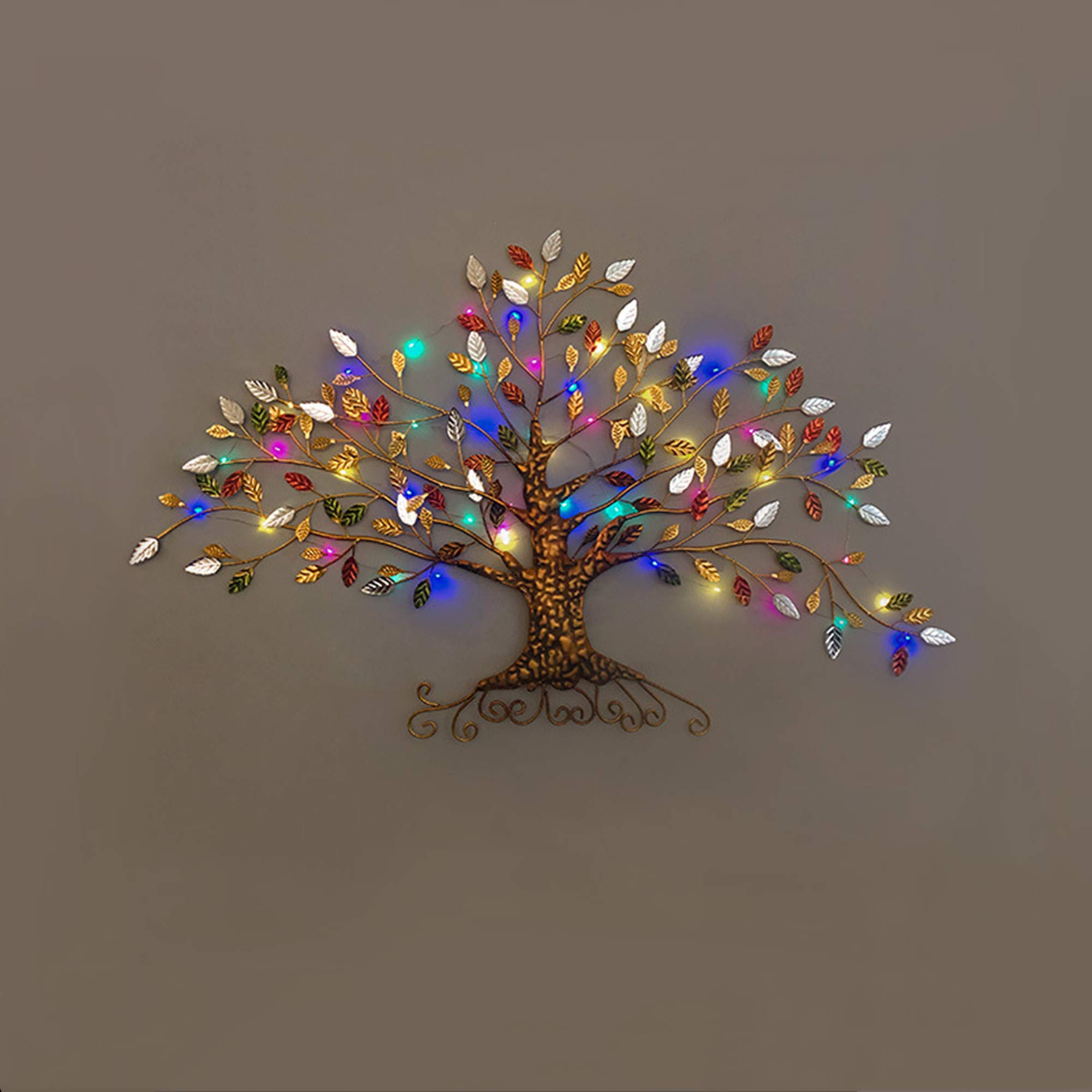 dekoracje ścienne, Kolorowe światełka LED w kształcie choinki, ręcznie robiona dekoracja wisząca 3D, do salonu, szer. 76 cm x wys. 46