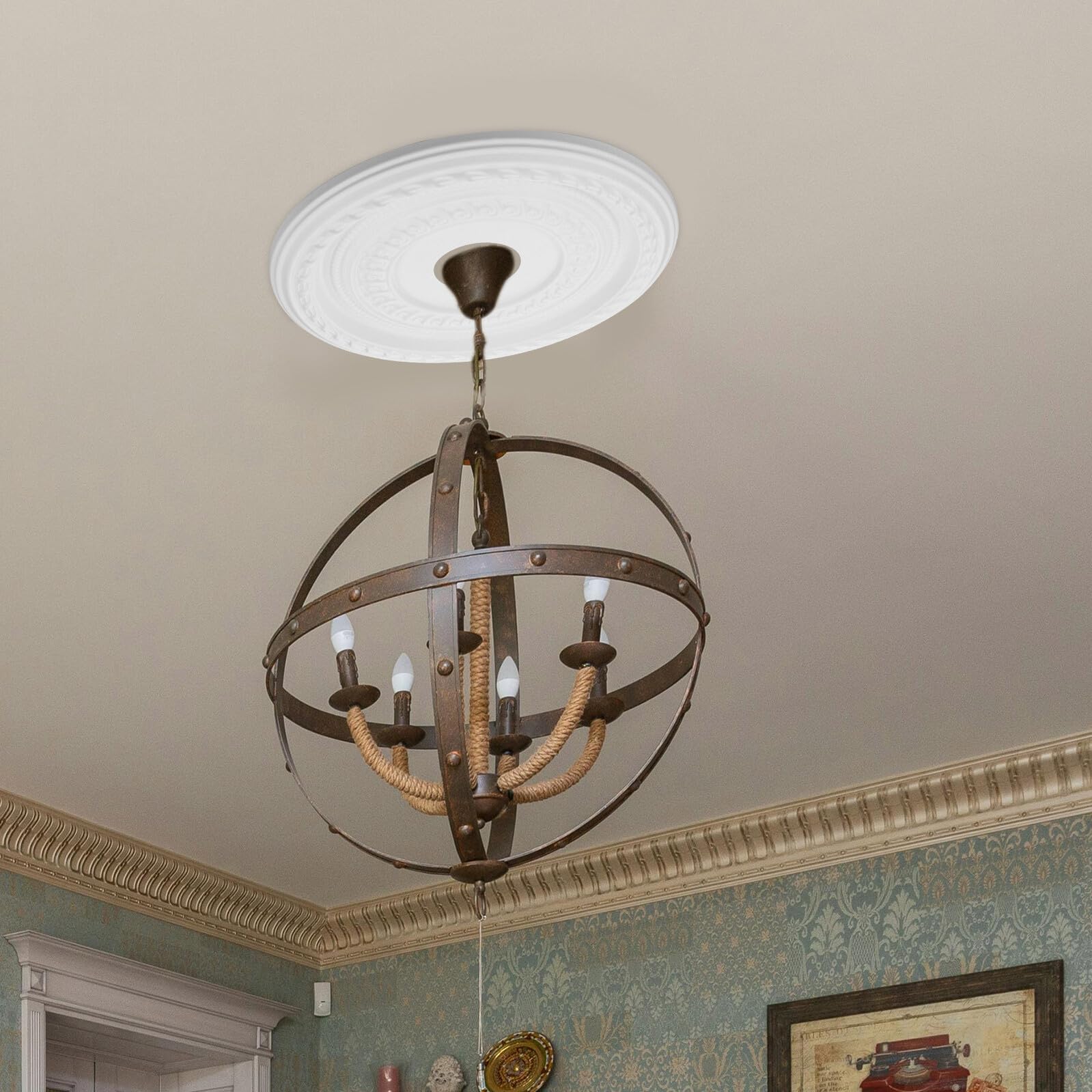 STOBAZA Medaglione da Soffitto Bianco in PU, Decorazione Raffinata per Lampadari e Plafoniere, Facile da Installare, per Casa e Ambienti Commerciali