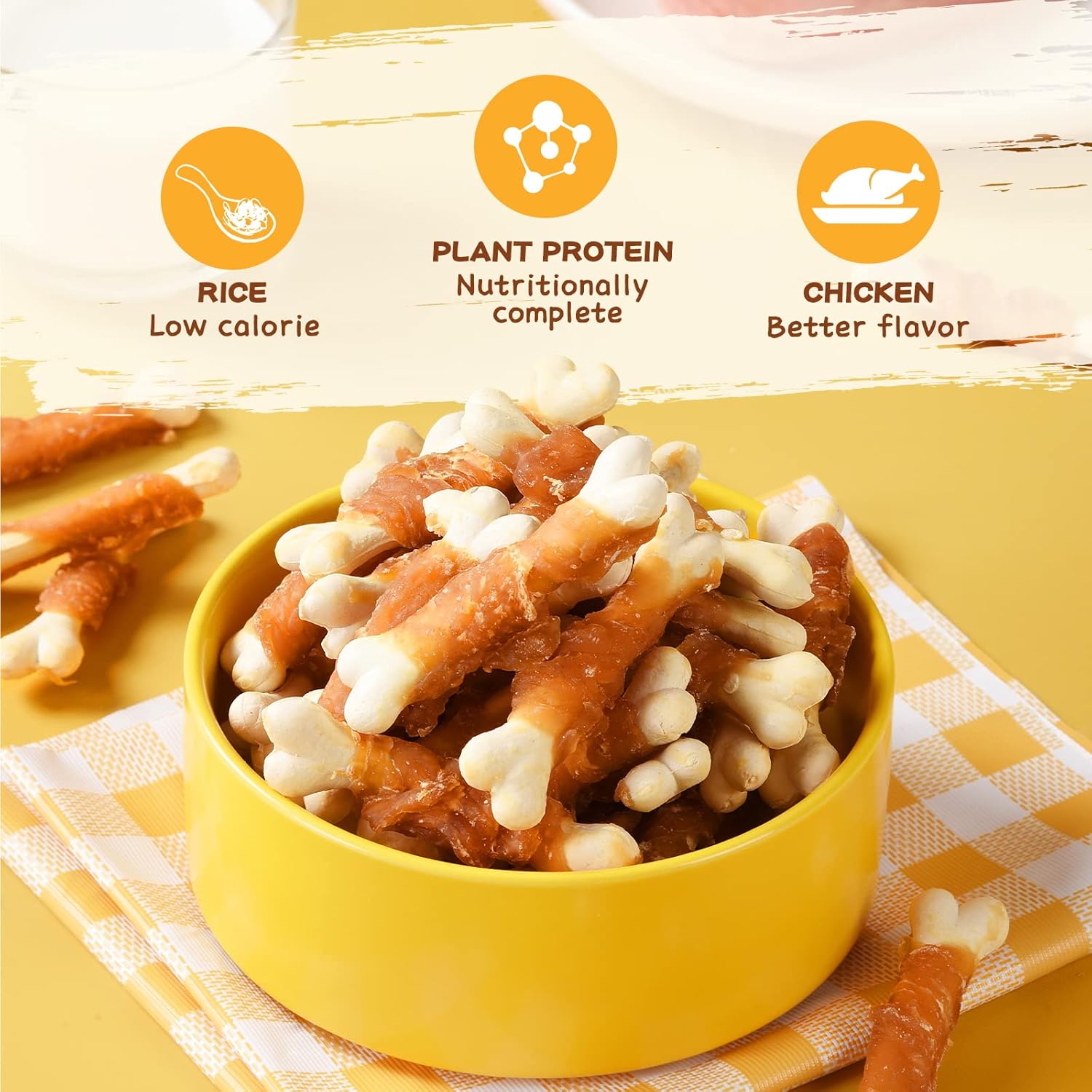 Dog Treats Chicken Wrapped Calcium Bone, Chicken Jerky Dog Treats, Natural Dog Chicken Jerky Snacks w/Taurine