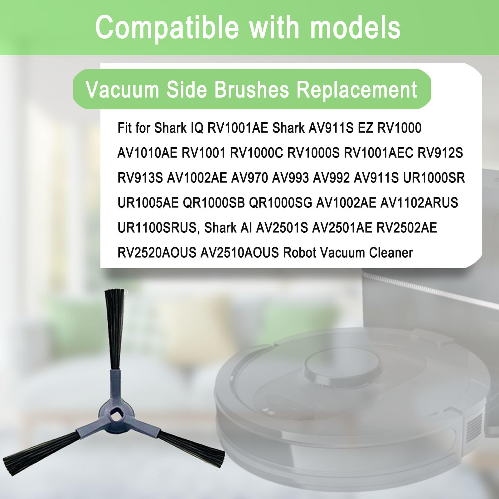 Upgraded Vacuum Side Brushes Replacement for Shark IQ R101AE RV1001AE AV912S AV911S AV1010AE RV1000 AV970 AV993 AV1002AE Shark AI AV2501S AV2501AE RV2610WD RV2610WA RV2502AE Robot Vacuum Cleaner