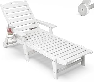 Outdoor Lounge Chairs That Make Your Patio Worth Staying On HDPE Outdoor Patio Lounge Chair with Cup Holder, White